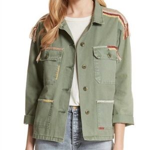 THE GREAT sergeant army green embroidered fringe jacket